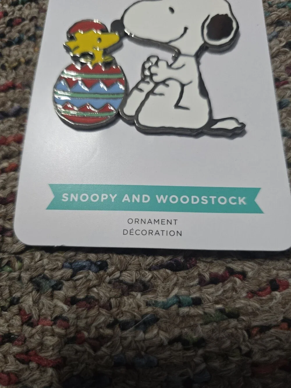 Peanuts Snoopy Woodstock Easter Egg Hallmark Ornament NEW Flat Metal String